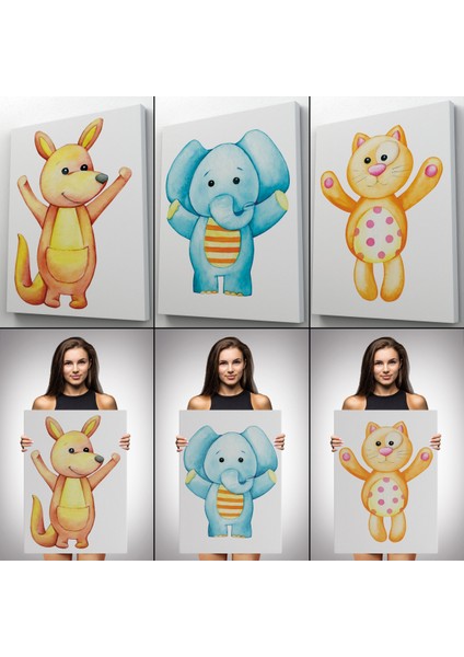 3’lü Tablo Şirin Hayvanlar Temalı Dekoratif Duvar Tablo Seti-Ca-51 modelleri