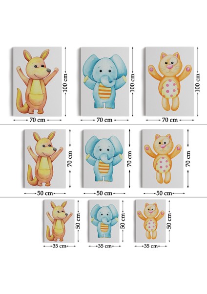 3’lü Tablo Şirin Hayvanlar Temalı Dekoratif Duvar Tablo Seti-Ca-51 fırsatları