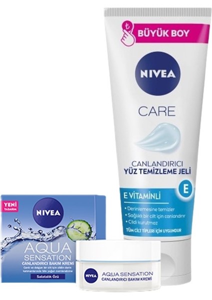 Canlandırıcı Yüz Temiz Jeli E Vitaminli 225 Ml, Canlandırıcı Yüz Bakım Kremi Aqua Sensation 50 ml