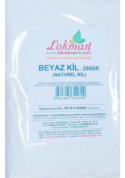 Lokmanavm Beyaz Kil Öğütülmüş Doğal Saf Naturel 250 gr