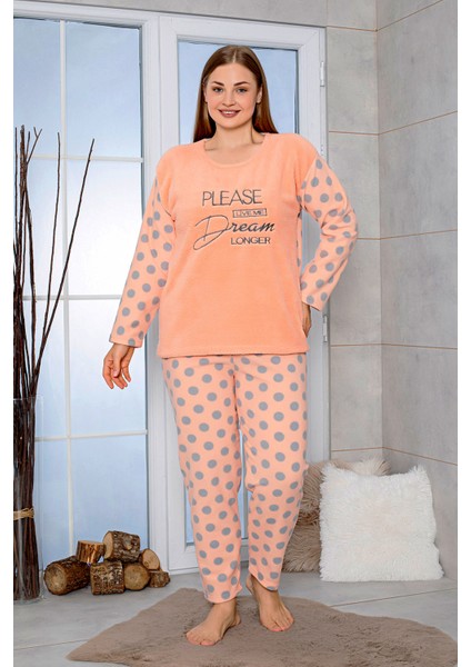 Büyük Beden Peluş Polar Pijama Takımı- Kışlık