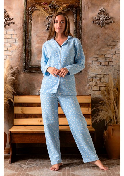 Kışlık Yılbaşı Desenli Kadın Gömlek Polar Pijama Takımı fiyatları