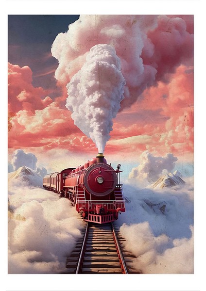 Karizma Tablo  pembe Buharlı Tren Art Mdf Poster 50CMX 70CM