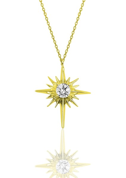 Gümüş Zirkon Taşlı Altın Yaldızlı Kutup Yıldızı Kolye SGTL12285GOLD