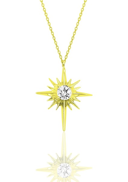 Gümüş Zirkon Taşlı Altın Yaldızlı Kutup Yıldızı Kolye SGTL12285GOLD fiyatları
