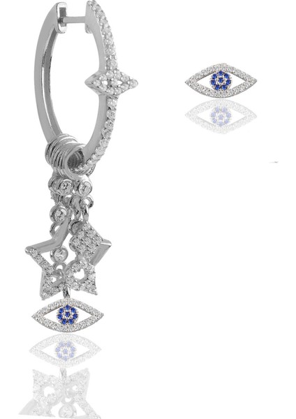 Gümüş Rodyumlu Zirkon Taşlı Göz Modeli Şans Küpe SGTL12291RODAJ
