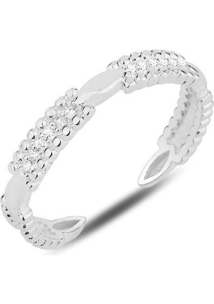 Gümüş Rodyumlu Zirkon Taşlı Alttan Ayarlamalı Yüzük SGTL12286RODAJ