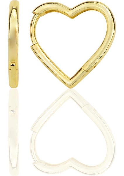 Gümüş Altın Yaldızlı Özel Tasarım 16 mm Kalp Küpe SGTL12283GOLD