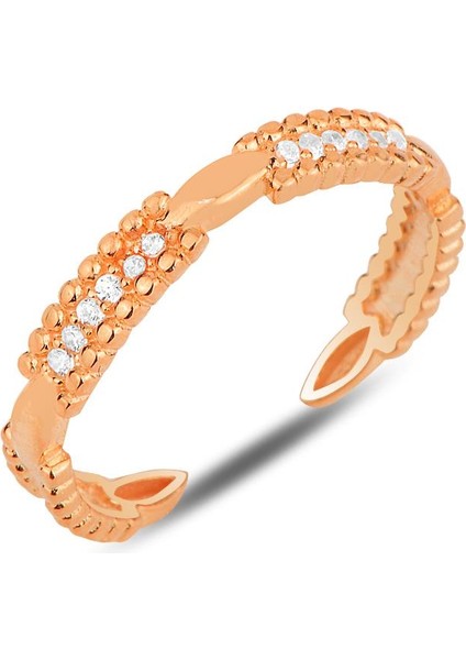 Gümüş Rose Zirkon Taşlı Alttan Ayarlamalı Yüzük SGTL12286ROSE