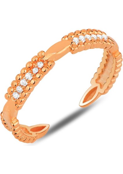 Gümüş Rose Zirkon Taşlı Alttan Ayarlamalı Yüzük SGTL12286ROSE fiyatları