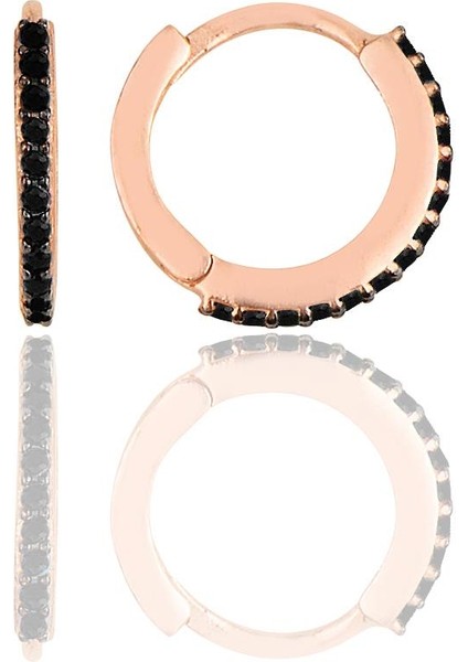 Gümüş Rose Siyah Taşlı 12 mm Halka Küpe SGTL11299SIYAH