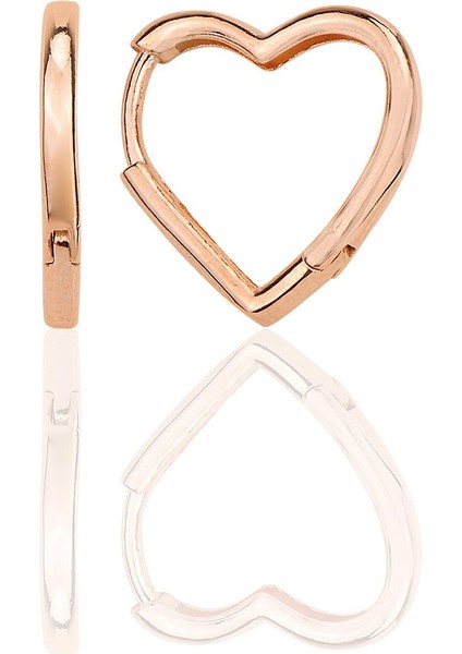 Gümüş Rose Özel Tasarım 16 mm Kalp Küpe SGTL12283ROSE
