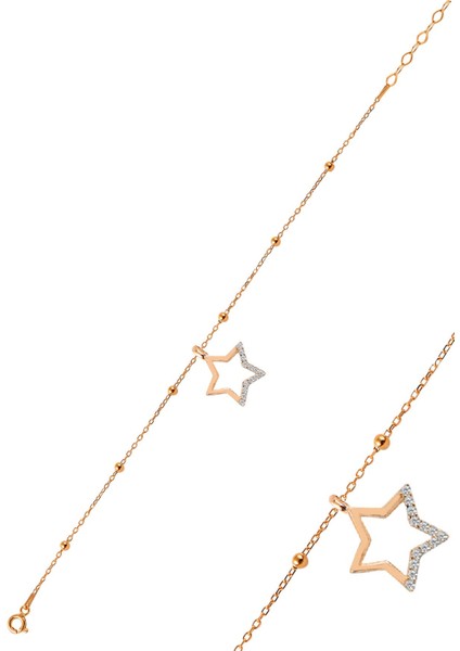Gümüş Rose Zirkon Taşlı Yıldız Figürlü Top Top Bileklik SGTL12274ROSE