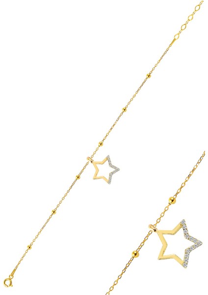 Gümüş Altın Yaldızlı Zirkon Taşlı Yıldız Figürlü Top Top Bileklik SGTL12274GOLD