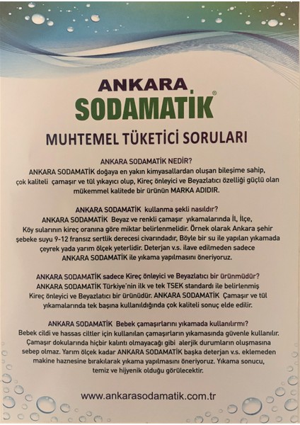 Ankara Sodamatik Kireç Önleyici ve Beyazlatıcı 500Gr x 2Adet Tüller Beyazlar Renkliler