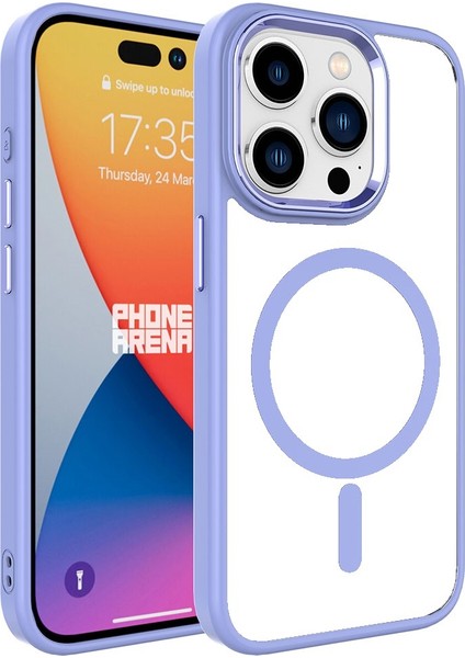 iPhone 15 Pro Max Kılıf Darbe Emici Mıknatıs Magsafe Metal Çerçeve Şeffaf Renkli Kenar Silikon Kapak