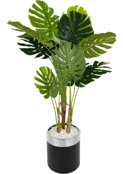 Monstera Ağacı 160CM Siyah Gümüş Metal Saksıda