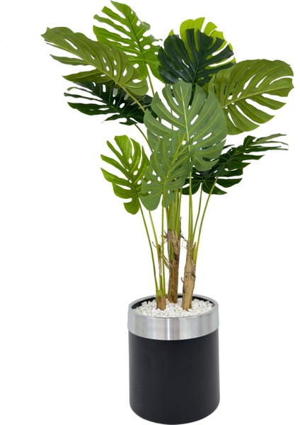 Monstera Ağacı 160CM Siyah Gümüş Metal Saksıda