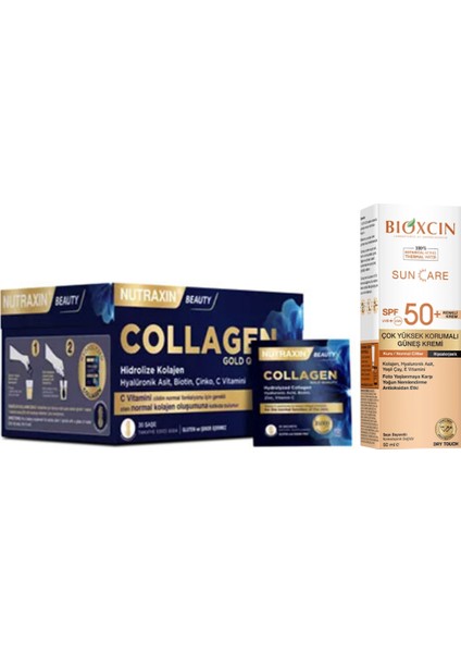 Sun Care Kuru Ciltler İçin Renkli Güneş Kremi SPF50+ 50 ml + Nutraxin Beauty Collagen 30 Saşe 10000 Mg