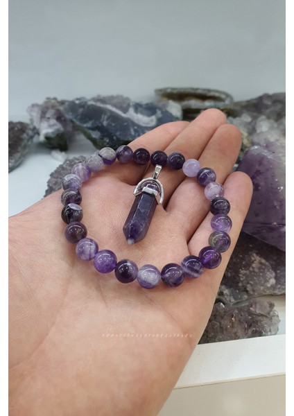 Ametist Doğal Taş Bileklik 8 mm Aa Kalite ( Kolye ) ( Yaşam Enerjisi )