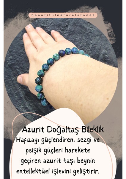 Azurit Doğaltaş Bileklik ( Akik Taş ) 8 mm ( Hafıza Güçlendirici / Sezgi ve Psişik Güç )