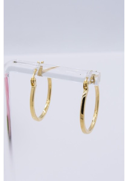 14 Ayar Altın Halka Küpe Düz Köşeli Kadın Küpe LKKP1066