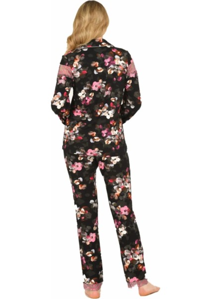 Kadın Viskon Önü Düğmeli Desenli Kışlık Pijama Takımı 3903 - 1 Adet