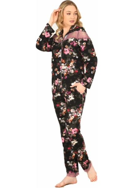 Kadın Viskon Önü Düğmeli Desenli Kışlık Pijama Takımı 3903 - 1 Adet