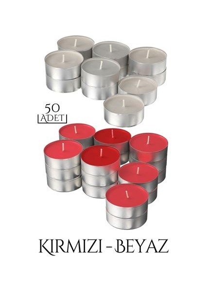 200+100 Adet Tealights Yuvarlak Mum Kırmızı Beyaz 718947