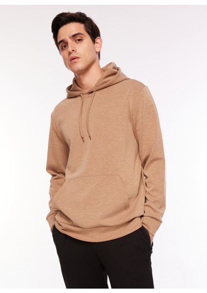 Kapüşon Yaka Düz Açık Kahve Erkek Sweatshırt F3WM-SWT127