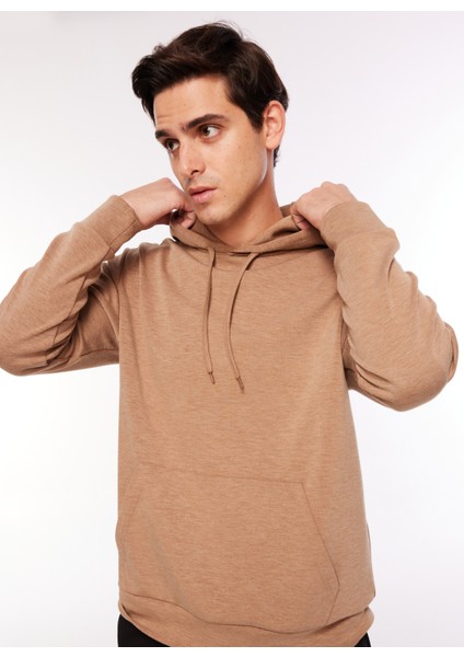 Kapüşon Yaka Düz Açık Kahve Erkek Sweatshırt F3WM-SWT127 fırsatları