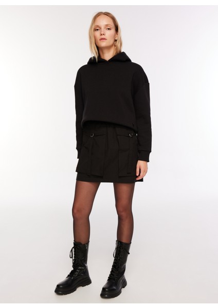 Lastikli Bel Siyah Kadın Düz Mini Etek F3WL-ETK10 fiyatları