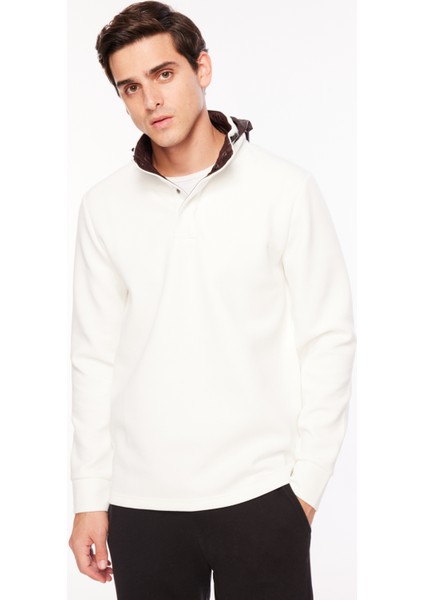 Kapüşon Yaka Düz Kırık Beyaz Erkek Sweatshırt F3WM-SWT140