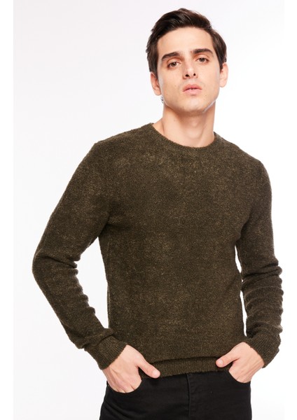 Bisiklet Yaka Basic Düz Haki Erkek Kazak F3WM-KZK147