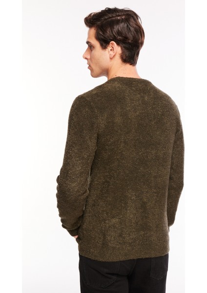 Bisiklet Yaka Basic Düz Haki Erkek Kazak F3WM-KZK147