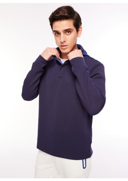 Kapüşon Yaka Düz Lacivert Erkek Sweatshırt F3WM-SWT140