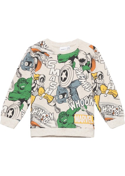 Name İt Baskılı Erkek Krem Sweatshırt Nmmjaakko Marvel Sweat Unb Mar