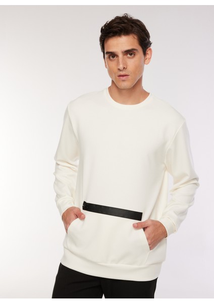 Bisiklet Yaka Düz Kırık Beyaz Erkek Sweatshırt F3WM-SWT137