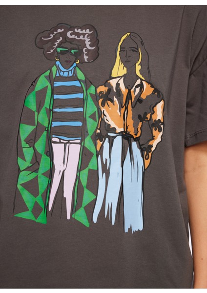 Bisiklet Yaka Baskılı Antrasit Kadın T-Shirt F3WL-TST8 indirimleri