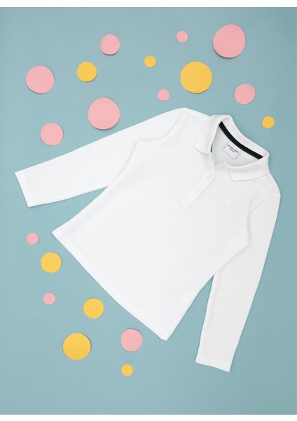 Beyaz Kız Çocuk Polo Yaka Uzun Kollu Sweatshirt TP01-SK023