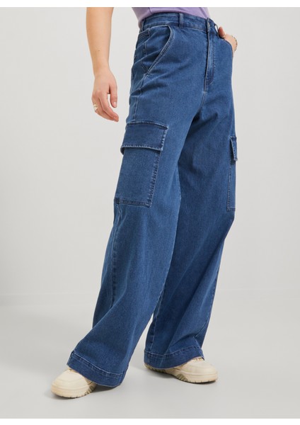Normal Bel Normal Paça Geniş Fit Koyu Mavi Kadın Denim Pantolon Jxtokyo Asha Wıde Hw Jeans Yk Dnm