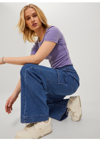 Normal Bel Normal Paça Geniş Fit Koyu Mavi Kadın Denim Pantolon Jxtokyo Asha Wıde Hw Jeans Yk Dnm fiyatları