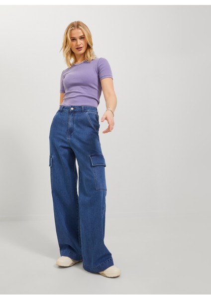 Normal Bel Normal Paça Geniş Fit Koyu Mavi Kadın Denim Pantolon Jxtokyo Asha Wıde Hw Jeans Yk Dnm modelleri