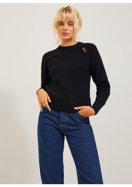 Bisiklet Yaka Rahat Düz Siyah Kazak Kadın Jxtılde Crew Neck Knıt modelleri