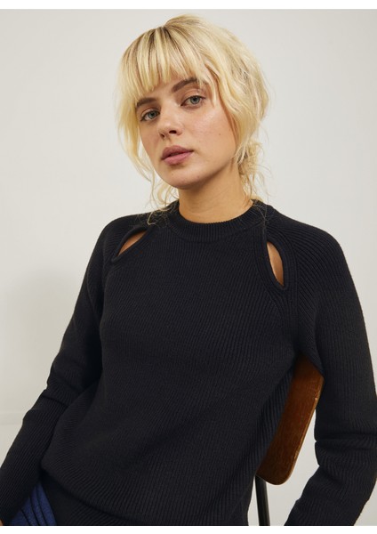 Bisiklet Yaka Rahat Düz Siyah Kazak Kadın Jxtılde Crew Neck Knıt fırsatları