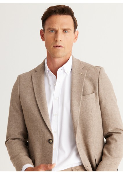 ALTINYILDIZ CLASSICS Erkek Bej Regular Fit Geniş Kesim Mono Yaka Diagonal Desenli Yünlü Blazer Ceket fiyatları