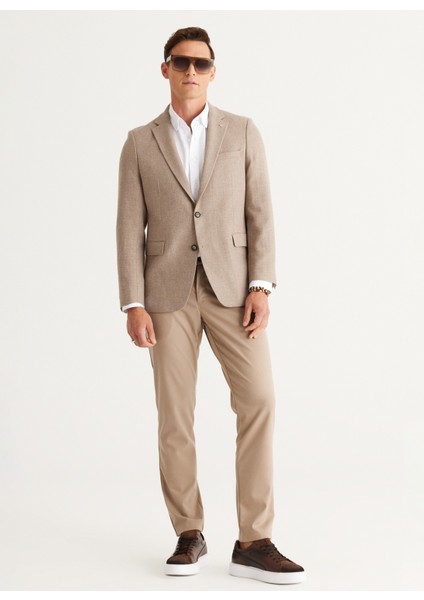 ALTINYILDIZ CLASSICS Erkek Bej Regular Fit Geniş Kesim Mono Yaka Diagonal Desenli Yünlü Blazer Ceket indirimleri