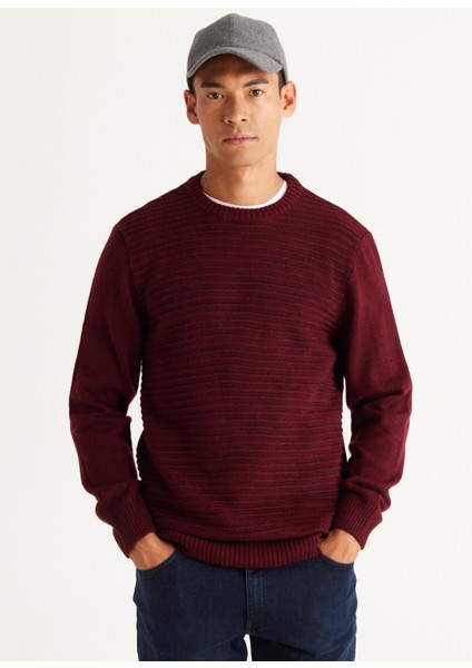 Bisiklet Yaka Standart Siyah - Bordo Erkek Kazak 4A4924100054