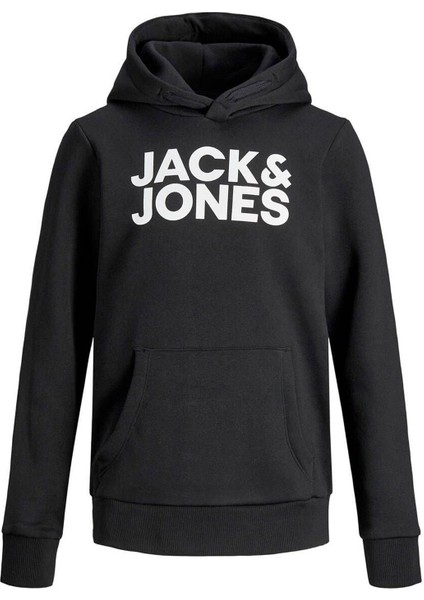 Baskılı Erkek Çocuk Siyah Sweatshırt Jjecorp Logo Sweat Hood Noos Jnr