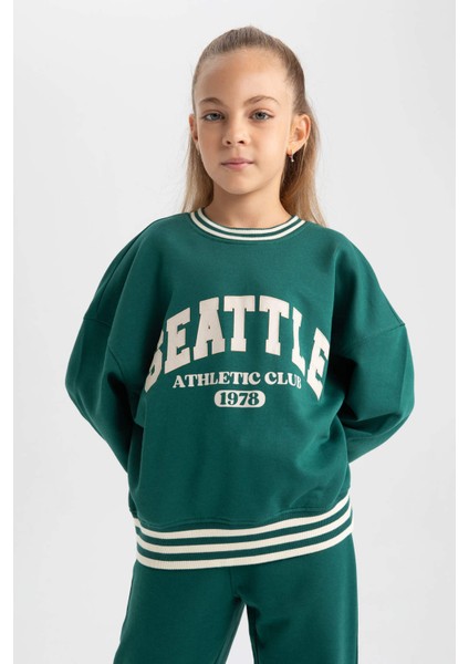 Kız Çocuk Oversize Geniş Kalıp Bisiklet Yaka Baskılı Sweatshirt A5981A823AU modelleri